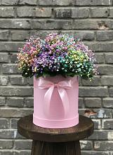 Цветочная композиция из Гипсофила и Розы в шляпной коробке в Нижней Александровке