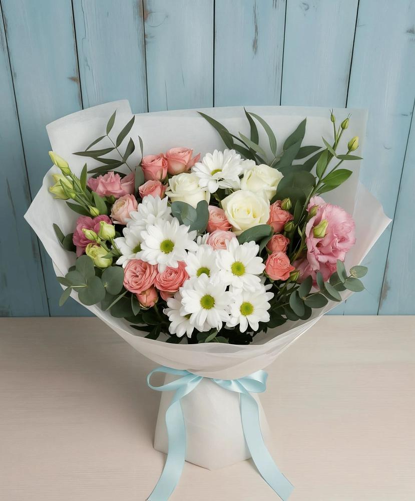 Букет цветов из: Розы, Лизиантусы и Хризантемы в Нижней Александровке