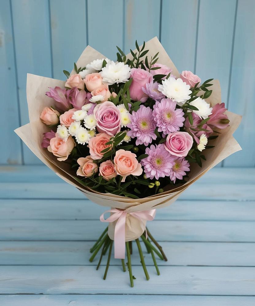 Букет цветов из: Хризантемы, Розы и Альстромерии в Нижней Александровке