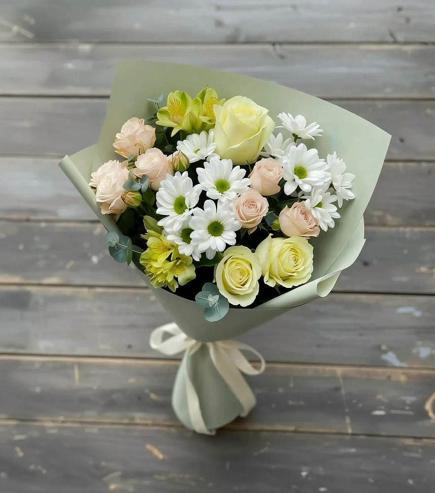 Букет цветов из: Альстромерии, Розы и Хризантемы в Нижней Александровке
