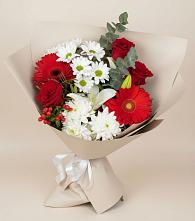 Букет цветов из:  Розы, Хризантемы, Герберы и Лилии в Нижней Александровке