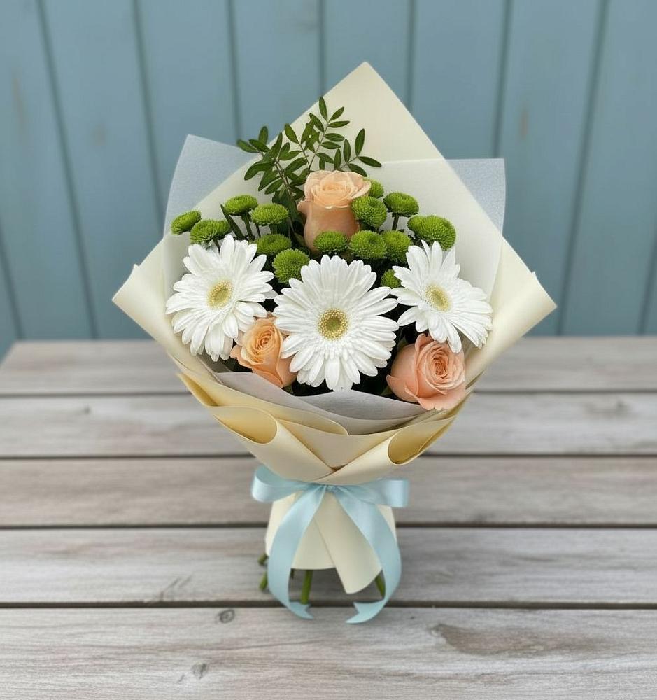 Букет цветов из: Герберы, Розы и Хризантемы в Нижней Александровке