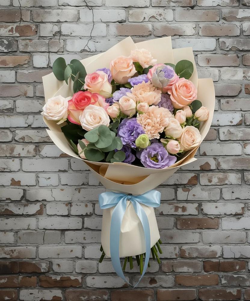 Букет цветов из: Розы, Лизиантусы и Гвоздики в Нижней Александровке