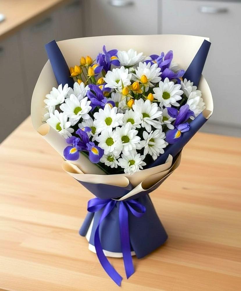 Букет цветов из: Розы, Ирисы и Хризантемы в Нижней Александровке