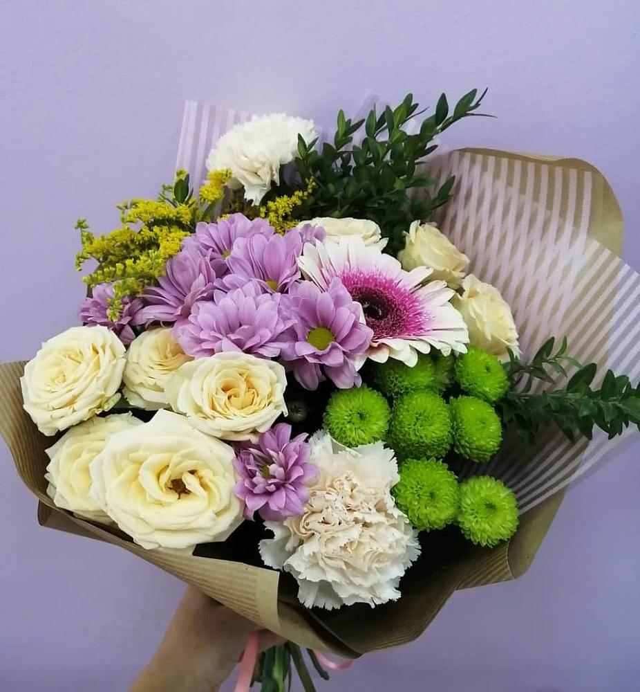 Букет цветов из: Хризантемы, Розы, Гвоздики и Герберы в Нижней Александровке