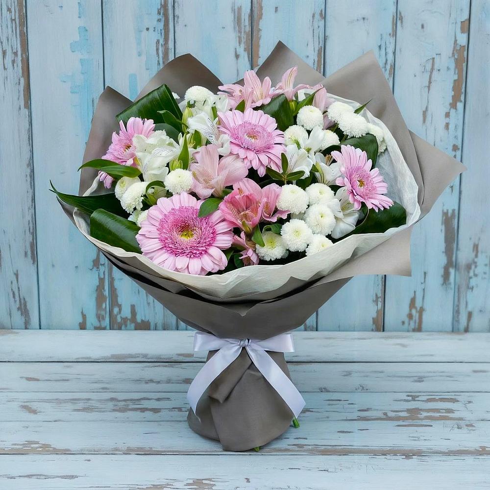 Букет цветов из: Герберы, Альстромерии и Хризантемы в Нижней Александровке