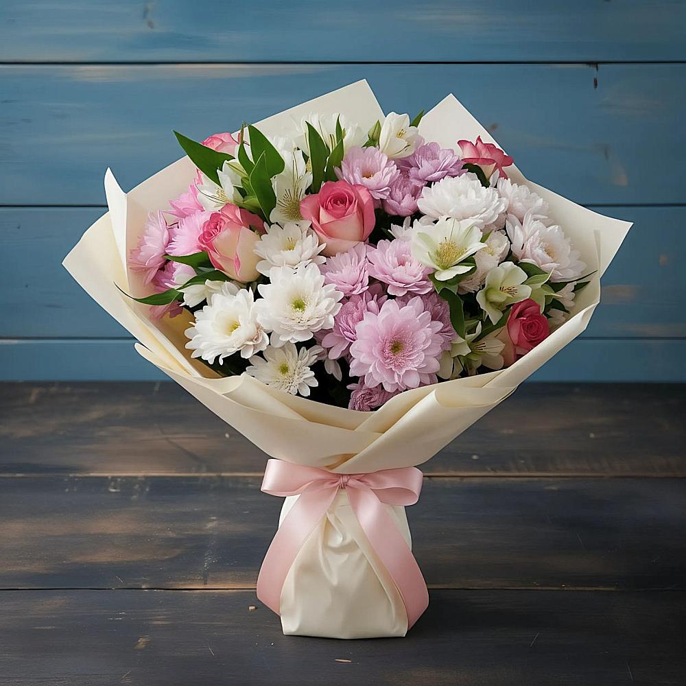 Букет цветов из: Хризантемы, Альстромерии и Розы в Нижней Александровке